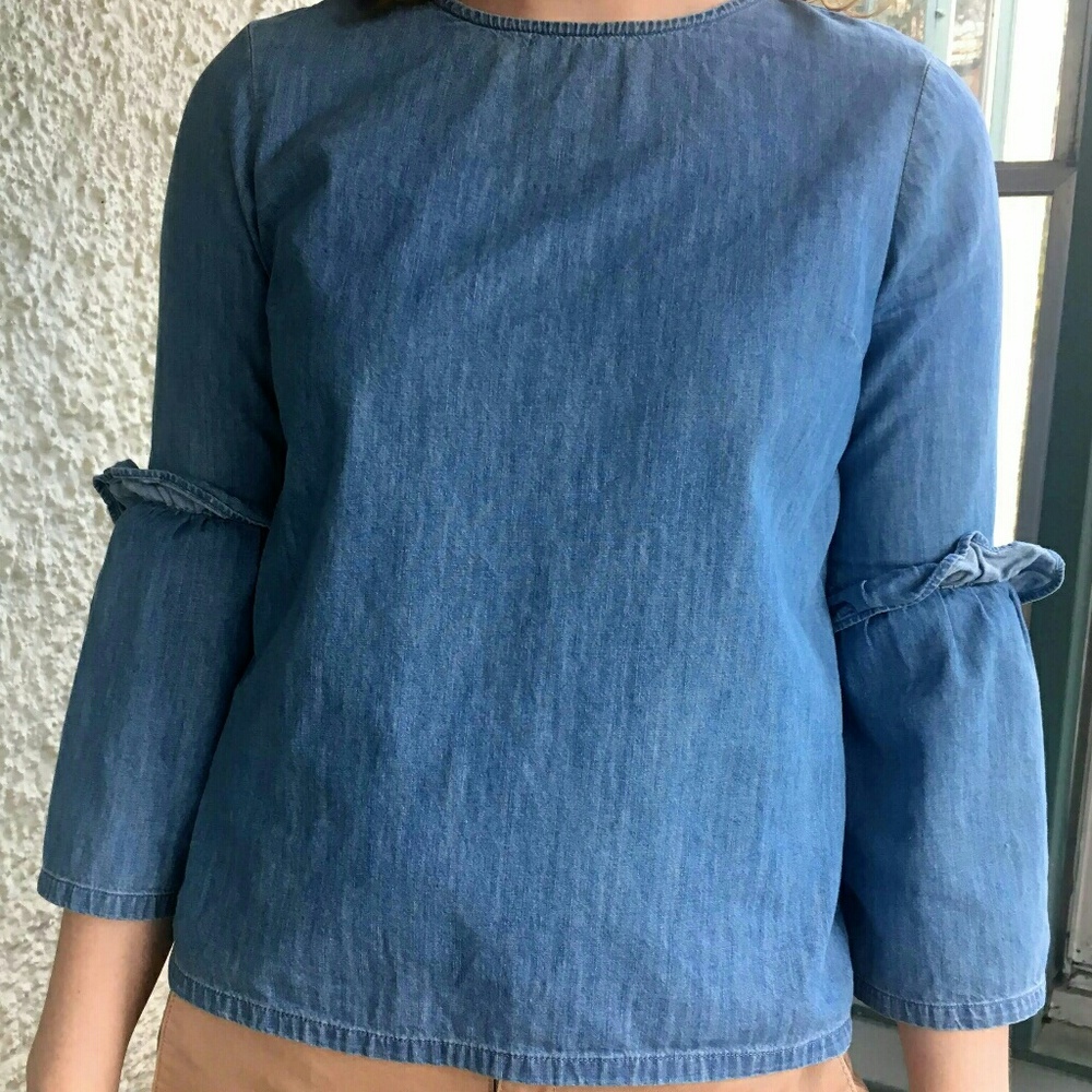 Bell-Sleeved Chambray Top